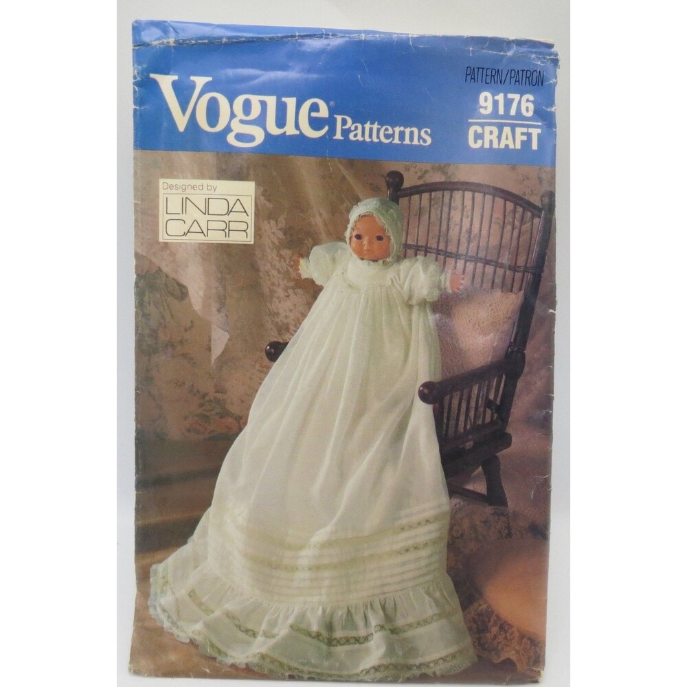 Vogue 9176 Doll Christening Dress Bonnet Slip Panties ONE SIZE Craft Vintage